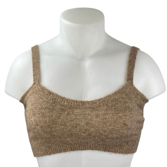 Zara Women's Brown Tan Wool Sleeveless Cami Camisole Bandeau Crop Tank Top Sz S - Picture 1 of 3